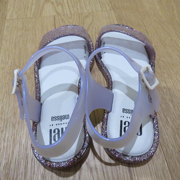 MINI MELISSA Mel Mar Pastel Pink Glitter Jelly Sandals - Girl's Size 9 - Picture 6 of 11